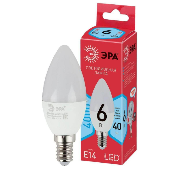 Лампа светодиодная ЭРА E14 6W 4000K матовая LED B35-6W-840-E14 R Б0051057 Лампа светодиодная ЭРА E14 6W 4000K матовая LED B35-6W-840-E14 R Б0051057