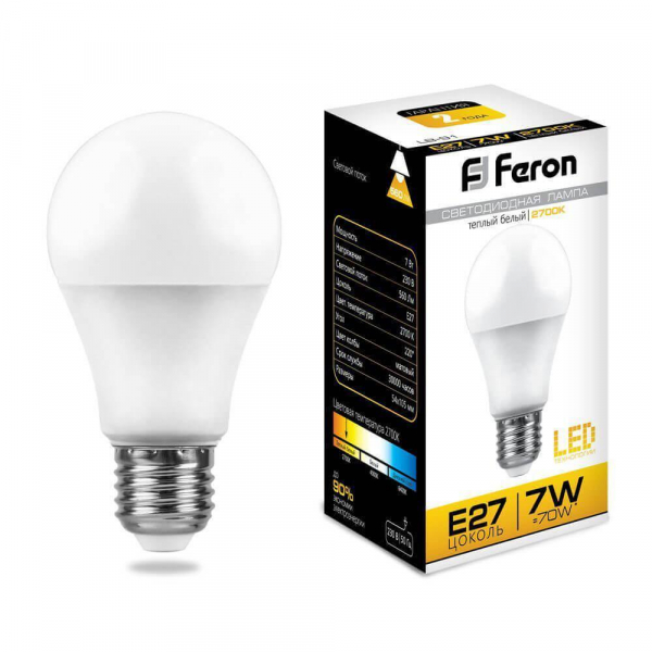 Лампа светодиодная Feron E27 7W 2700K Шар Матовая LB-91 25444 Лампа светодиодная Feron E27 7W 2700K Шар Матовая LB-91 25444