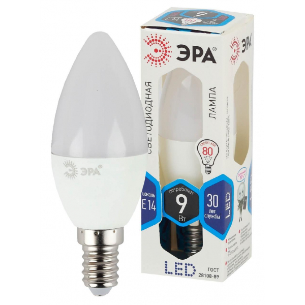 Лампа светодиодная ЭРА E14 9W 4000K матовая LED B35-9W-840-E14 Б0027970 Лампа светодиодная ЭРА E14 9W 4000K матовая LED B35-9W-840-E14 Б0027970