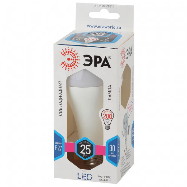 Лампа светодиодная ЭРА E27 25W 4000K матовая LED A65-25W-840-E27 Б0035335