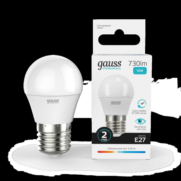 Лампа светодиодная Gauss E27 10W 4100K матовая 53220