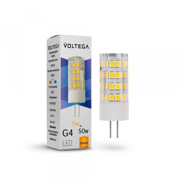 Лампа светодиодная Voltega G4 5W 3000К прозрачная VG9-K3G4warm5W 7183 Лампа светодиодная Voltega G4 5W 3000К прозрачная VG9-K3G4warm5W 7183