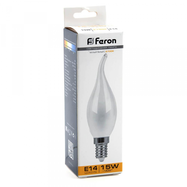 Лампа светодиодная Feron E14 15W 2700K Свеча на ветру Матовая 38260 Лампа светодиодная Feron E14 15W 2700K Свеча на ветру Матовая 38260