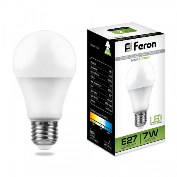 Лампа светодиодная Feron E27 7W 4000K Шар Матовая LB-9125445 Лампа светодиодная Feron E27 7W 4000K Шар Матовая LB-9125445