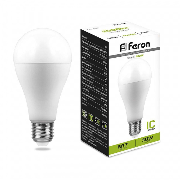 Лампа светодиодная Feron E27 30W 4000K матовая LB-130 38195 Лампа светодиодная Feron E27 30W 4000K матовая LB-130 38195