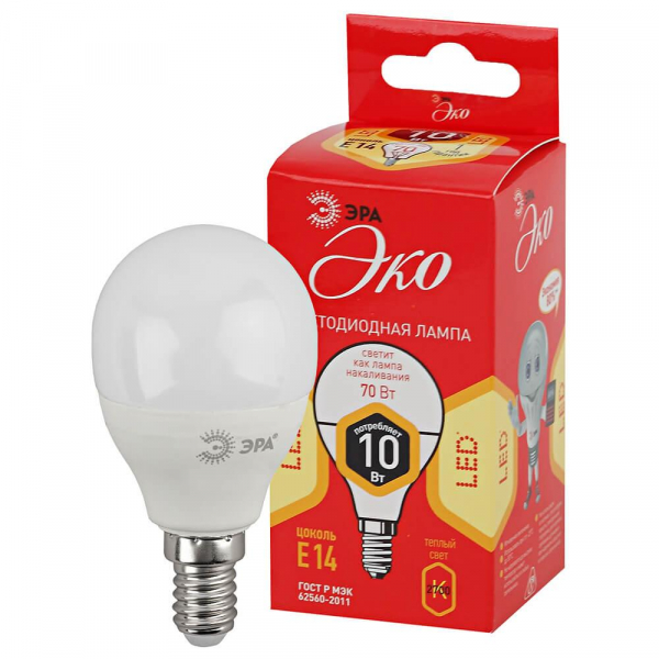 Лампа светодиодная ЭРА E14 10W 2700K матовая ECO LED P45-10W-827-E14 Б0032968 Лампа светодиодная ЭРА E14 10W 2700K матовая ECO LED P45-10W-827-E14 Б0032968