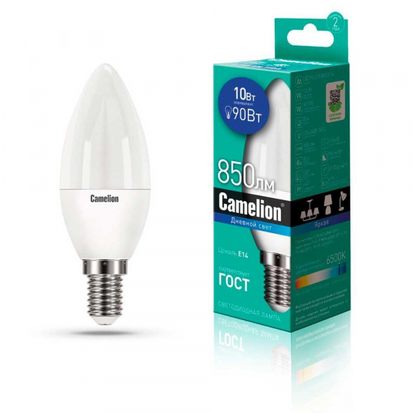 Лампа светодиодная Camelion E14 10W 6500K LED10-C35/865/E14 13563 Лампа светодиодная Camelion E14 10W 6500K LED10-C35/865/E14 13563