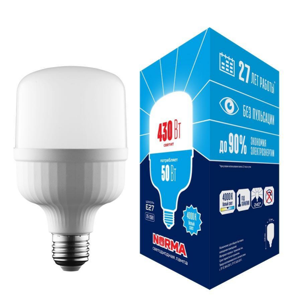 Лампа LED сверхмощная Volpe E27 50W 4000K матовая LED-M80-50W/4000K/E27/FR/NR UL-00006791 Лампа LED сверхмощная Volpe E27 50W 4000K матовая LED-M80-50W/4000K/E27/FR/NR UL-00006791
