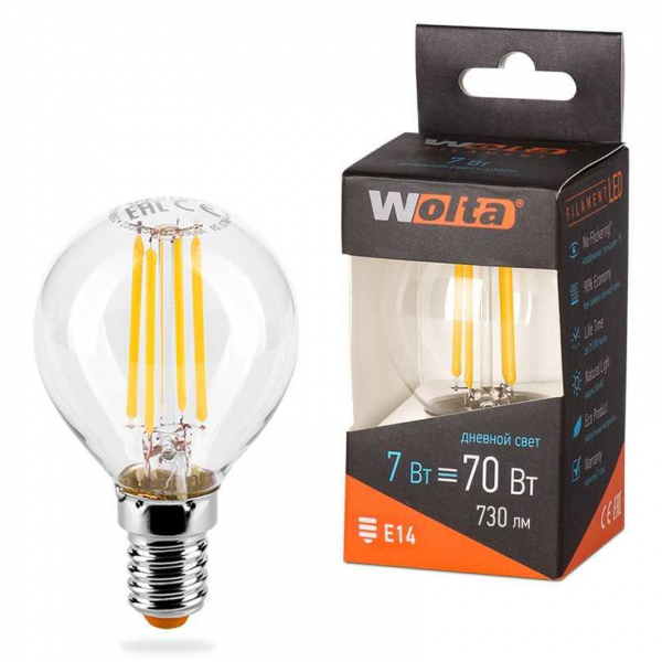 Светодиодная лампа WOLTA 25S45GLFT7E14 Светодиодная лампа WOLTA 25S45GLFT7E14