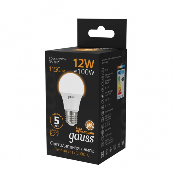 Лампа светодиодная Gauss E27 12W 3000K матовая 102502112 Лампа светодиодная Gauss E27 12W 3000K матовая 102502112
