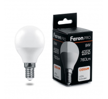 Лампа светодиодная Feron Pro E14 9W 4000K матовая LB-1409 38078 Лампа светодиодная Feron Pro E14 9W 4000K матовая LB-1409 38078