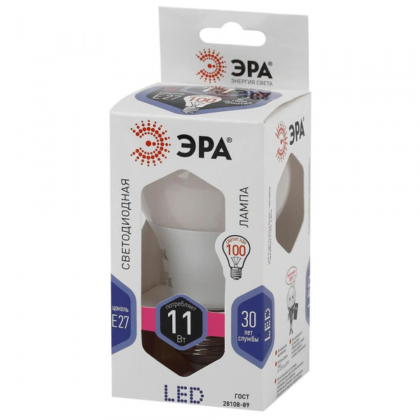 Лампа светодиодная ЭРА E27 11W 6000K матовая LED A60-11W-860-E27 Б0031394 Лампа светодиодная ЭРА E27 11W 6000K матовая LED A60-11W-860-E27 Б0031394
