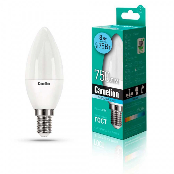 Лампа светодиодная Camelion E14 8W 4500K LED8-C35/845/E14 12386 Лампа светодиодная Camelion E14 8W 4500K LED8-C35/845/E14 12386