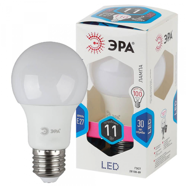 Лампа светодиодная ЭРА E27 11W 4000K матовая LED A60-11W-840-E27 Б0029821 Лампа светодиодная ЭРА E27 11W 4000K матовая LED A60-11W-840-E27 Б0029821