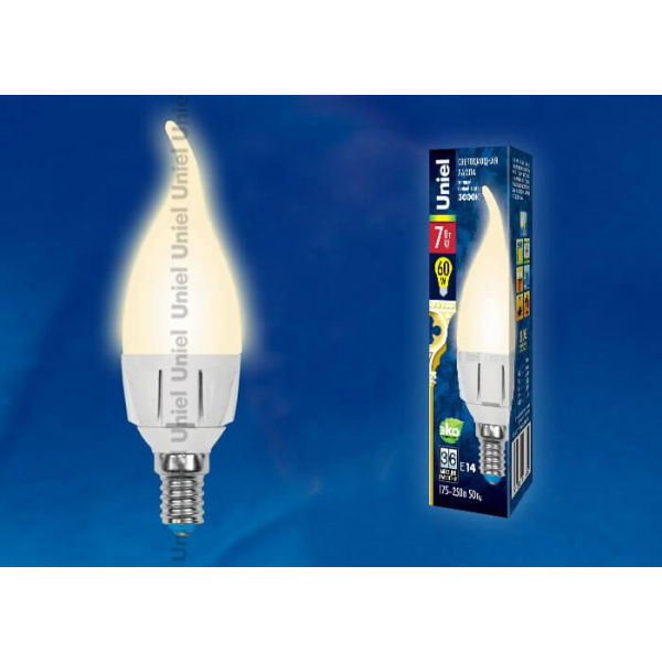 Лампа светодиодная Uniel E14 7W 3000K матовая LED-CW37 7W/WW/E14/FR PLP01WH UL-00002416 Лампа светодиодная Uniel E14 7W 3000K матовая LED-CW37 7W/WW/E14/FR PLP01WH UL-00002416
