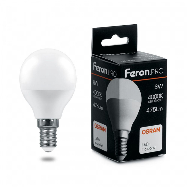 Лампа светодиодная Feron E14 6W 4000K Матовая LB-1406 38066 Лампа светодиодная Feron E14 6W 4000K Матовая LB-1406 38066