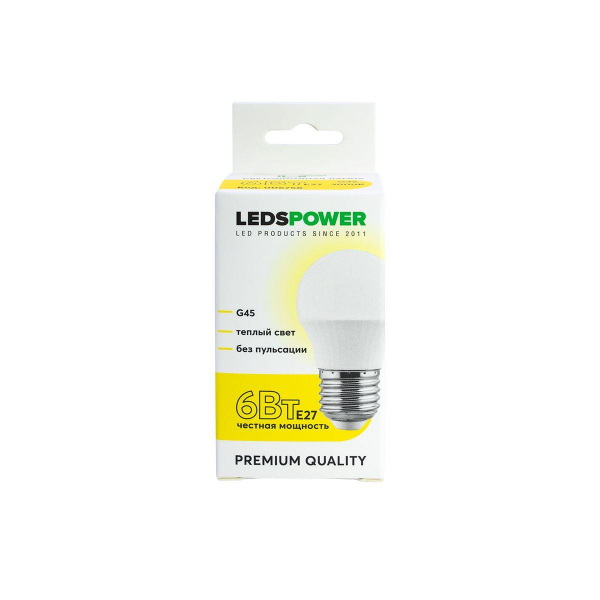 Светодиодная лампа LEDS POWER G45 E27 6Вт 3000К 006758 Светодиодная лампа LEDS POWER G45 E27 6Вт 3000К 006758