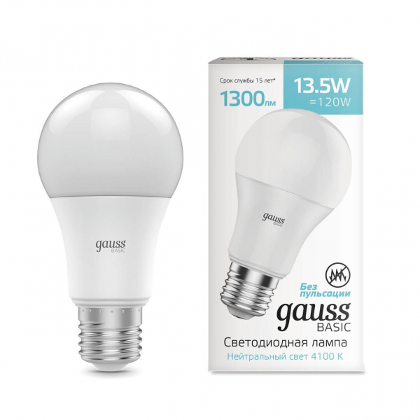 Лампа светодиодная Gauss E27 13,5W 4100К матовая 1023224 Лампа светодиодная Gauss E27 13,5W 4100К матовая 1023224
