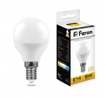 Лампа светодиодная Feron E14 9W 2700K Шар Матовая LB-550 25801 Лампа светодиодная Feron E14 9W 2700K Шар Матовая LB-550 25801