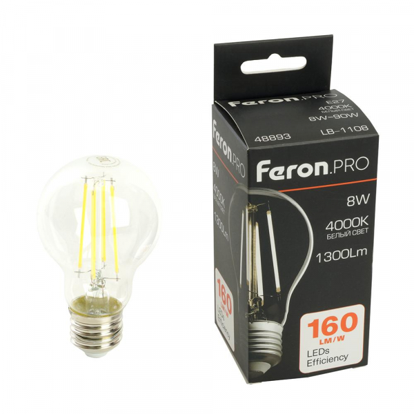 Лампа светодиодная Feron.PRO LB-1108 Шар E27 1300LM 8W 175-265V 4000K 48893 Лампа светодиодная Feron.PRO LB-1108 Шар E27 1300LM 8W 175-265V 4000K 48893