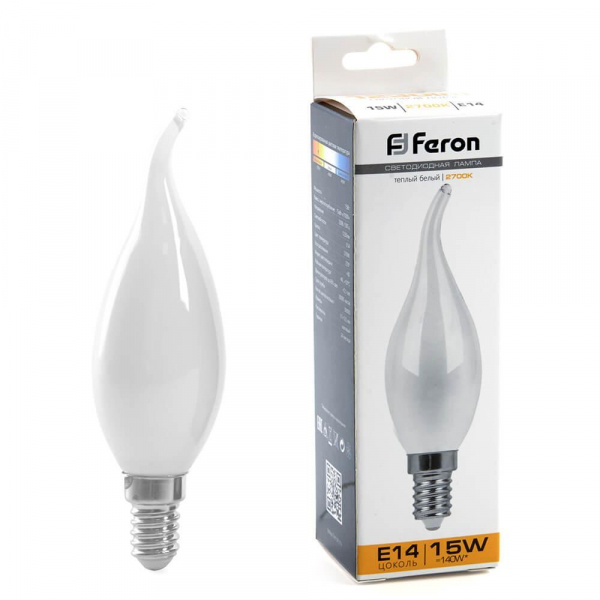 Лампа светодиодная Feron E14 15W 2700K Свеча на ветру Матовая 38260 Лампа светодиодная Feron E14 15W 2700K Свеча на ветру Матовая 38260