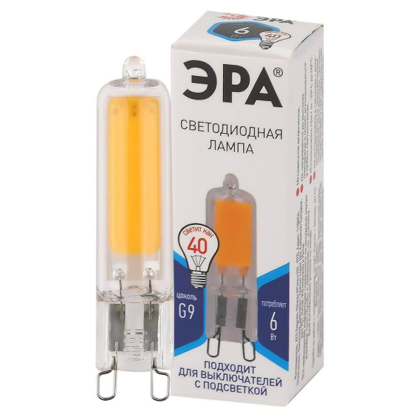 Лампа светодиодная ЭРА G9 6W 4000K прозрачная LED JCD-6W-GL-840-G9 Б0049086 Лампа светодиодная ЭРА G9 6W 4000K прозрачная LED JCD-6W-GL-840-G9 Б0049086