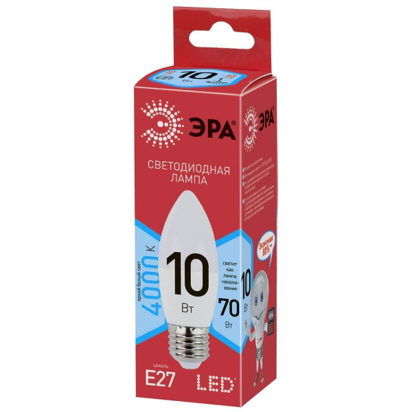 Лампа светодиодная ЭРА E27 10W 4000K матовая LED B35-10W-840-E27 R Б0050696 Лампа светодиодная ЭРА E27 10W 4000K матовая LED B35-10W-840-E27 R Б0050696