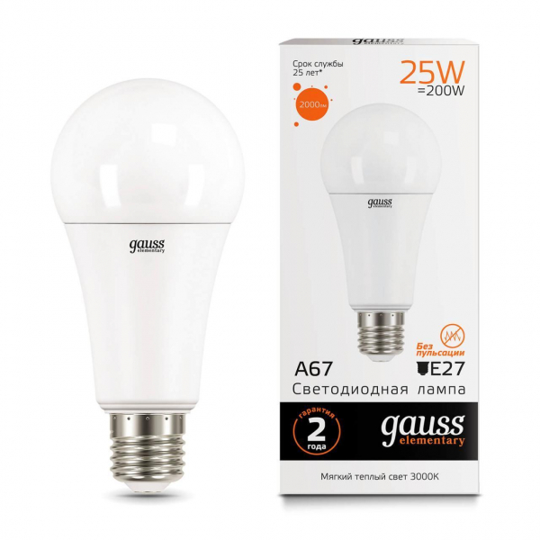 Лампа светодиодная Gauss E27 25W 3000K матовая 73215 Лампа светодиодная Gauss E27 25W 3000K матовая 73215