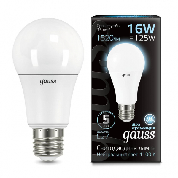 Лампа светодиодная Gauss E27 16W 4100K матовая 102502216 Лампа светодиодная Gauss E27 16W 4100K матовая 102502216