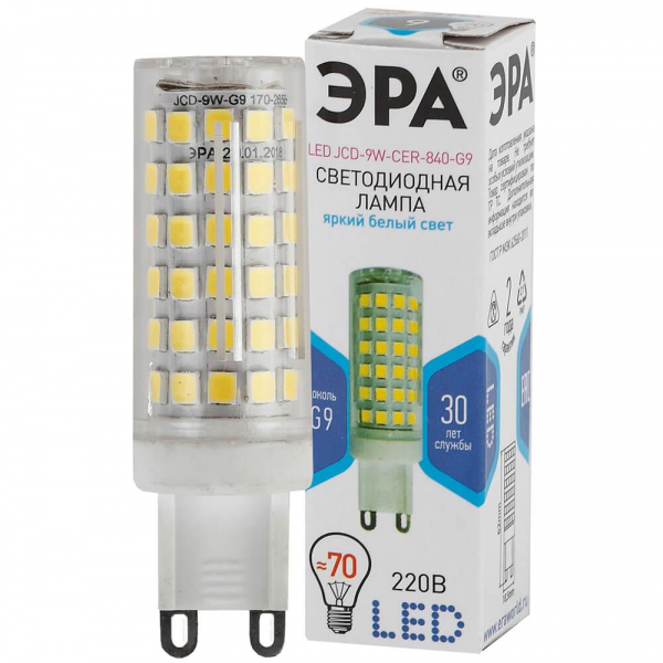 Лампа светодиодная ЭРА G9 9W 4000K прозрачная LED JCD-9W-CER-840-G9 Б0033186 Лампа светодиодная ЭРА G9 9W 4000K прозрачная LED JCD-9W-CER-840-G9 Б0033186