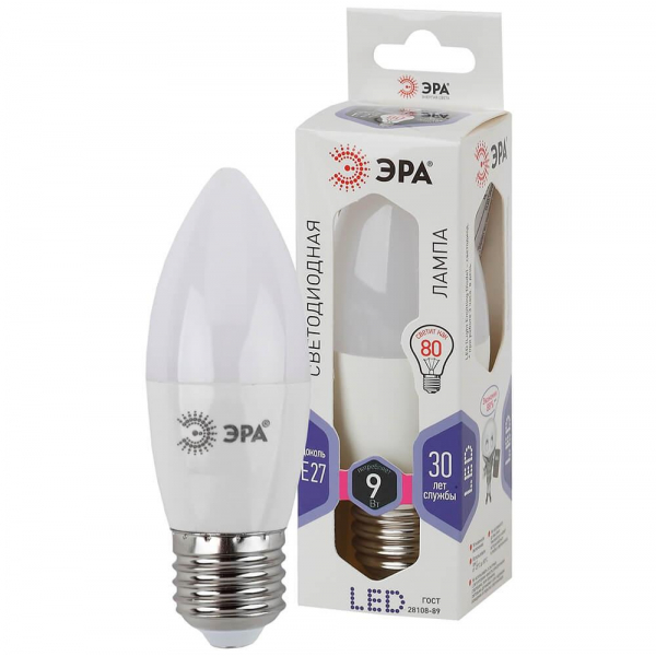Лампа светодиодная ЭРА E27 9W 6000K матовая LED B35-9W-860-E27 Б0031410 Лампа светодиодная ЭРА E27 9W 6000K матовая LED B35-9W-860-E27 Б0031410