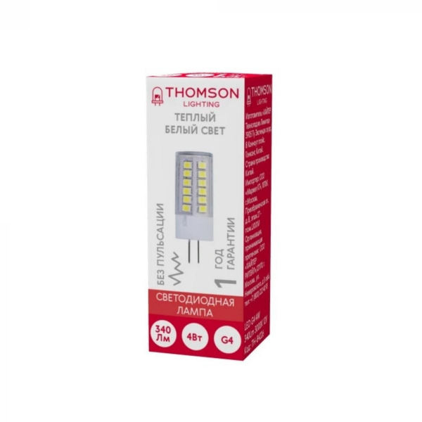 Лампа светодиодная Thomson G4 4W 3000K прозрачная TH-B4226