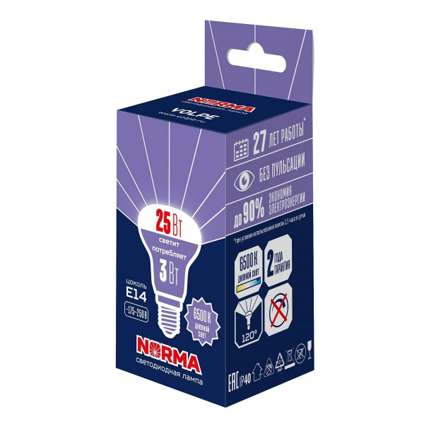 Лампа светодиодная Volpe E14 3W 6500K матовая LED-R39-3W/6500K/E14/FR/NR UL-00010997 Лампа светодиодная Volpe E14 3W 6500K матовая LED-R39-3W/6500K/E14/FR/NR UL-00010997