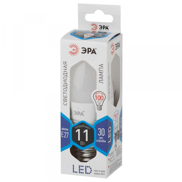 Лампа светодиодная ЭРА E27 11W 4000K матовая LED B35-11W-840-E27 Б0032983 Лампа светодиодная ЭРА E27 11W 4000K матовая LED B35-11W-840-E27 Б0032983