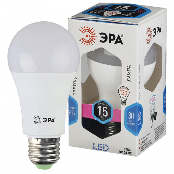 Лампа светодиодная ЭРА E27 15W 4000K матовая LED A60-15W-840-E27 Б0033183 Лампа светодиодная ЭРА E27 15W 4000K матовая LED A60-15W-840-E27 Б0033183