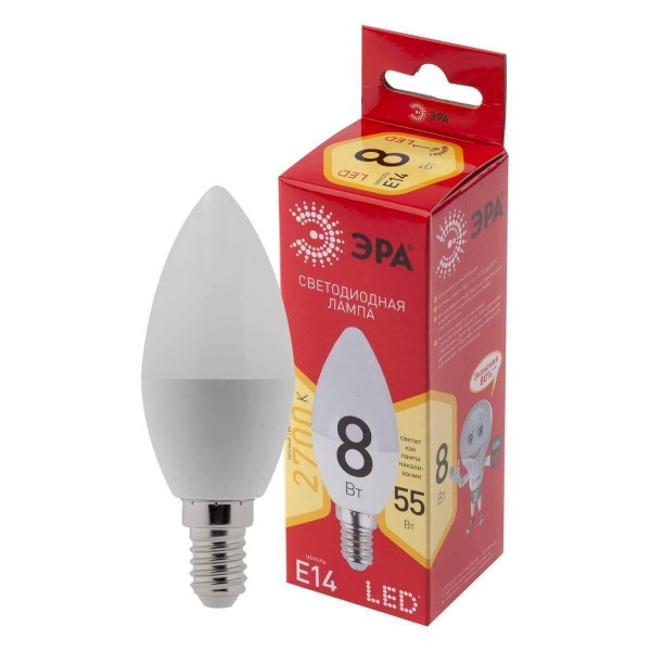 Лампа светодиодная ЭРА E14 8W 2700K матовая LED B35-8W-827-E14 R Б0050694 Лампа светодиодная ЭРА E14 8W 2700K матовая LED B35-8W-827-E14 R Б0050694