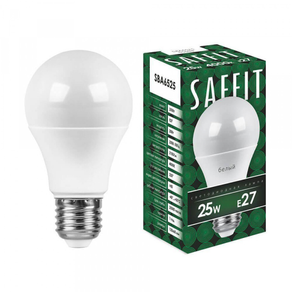 Лампа светодиодная Saffit E27 25W 4000K Шар Матовая SBA6525 55088 Лампа светодиодная Saffit E27 25W 4000K Шар Матовая SBA6525 55088