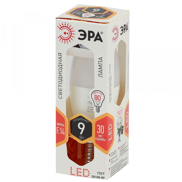 Лампа светодиодная ЭРА E14 9W 2700K матовая LED B35-9W-827-E14 Б0027969 Лампа светодиодная ЭРА E14 9W 2700K матовая LED B35-9W-827-E14 Б0027969