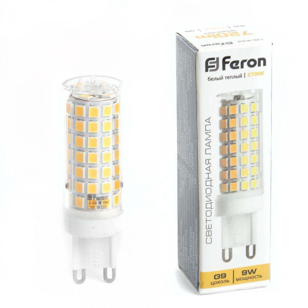 Лампа светодиодная Feron G9 9W 2700K прозрачная LB-434 38146 Лампа светодиодная Feron G9 9W 2700K прозрачная LB-434 38146