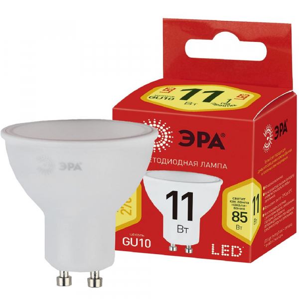 Лампа светодиодная ЭРА GU10 11W 2700K матовая ECO LED MR16-11W-827-GU10 Б0040877 Лампа светодиодная ЭРА GU10 11W 2700K матовая ECO LED MR16-11W-827-GU10 Б0040877