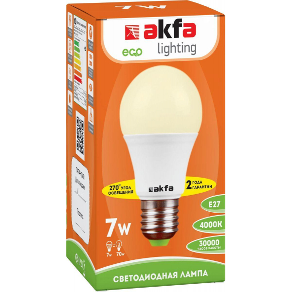 Лампа светодиодная Akfa Lighting E27 7W 4000K матовая FLLBL072740A