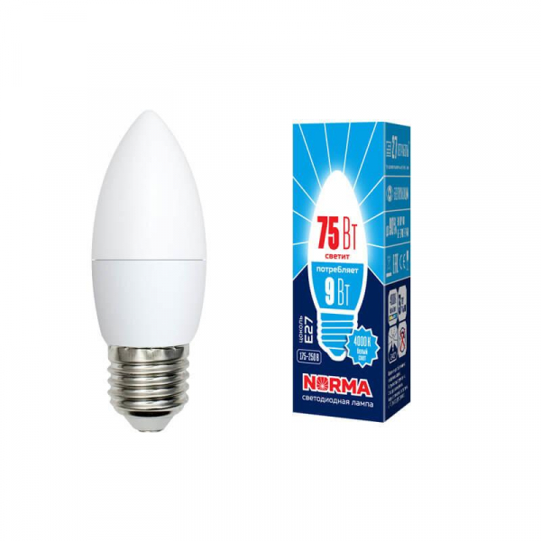 Лампа светодиодная E27 9W 4000K матовая LED-C37-9W/NW/E27/FR/NR UL-00003806 Лампа светодиодная E27 9W 4000K матовая LED-C37-9W/NW/E27/FR/NR UL-00003806