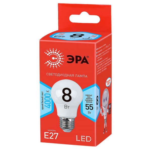Лампа светодиодная ЭРА E27 8W 4000K матовая ECO LED A55-8W-840-E27 Б0032096 Лампа светодиодная ЭРА E27 8W 4000K матовая ECO LED A55-8W-840-E27 Б0032096