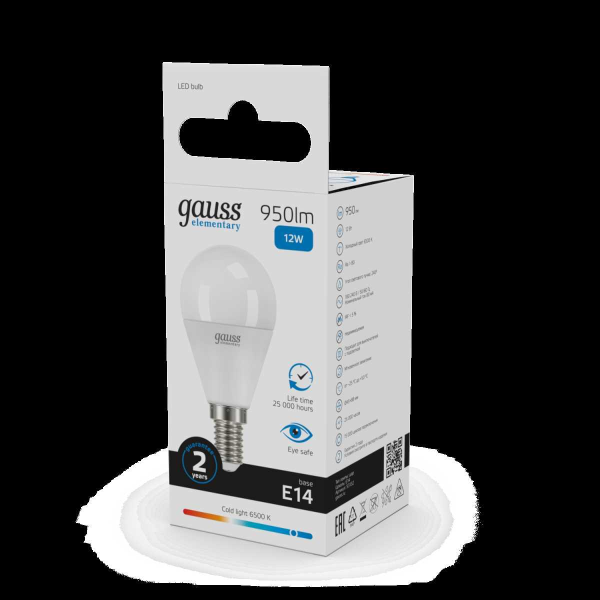 Лампа светодиодная Gauss E14 12W 6500K матовая 53132
