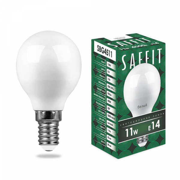 Лампа светодиодная Saffit E14 11W 4000K Шар Матовая SBG4511 55138 Лампа светодиодная Saffit E14 11W 4000K Шар Матовая SBG4511 55138