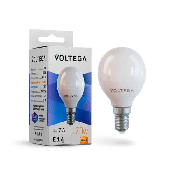 Лампа светодиодная Voltega E14 7W 2800К матовая VG2-G45E14warm7W 7054 Лампа светодиодная Voltega E14 7W 2800К матовая VG2-G45E14warm7W 7054