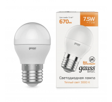 Лампа светодиодная Gauss E27 7,5W 3000К матовая 1053218