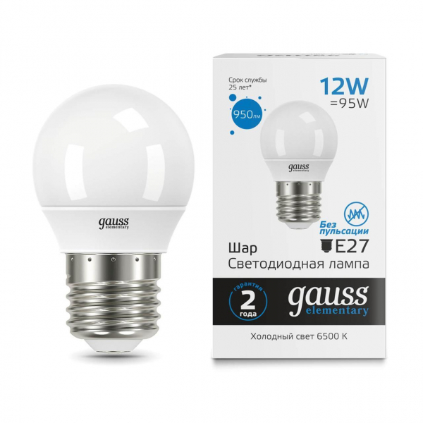 Лампа светодиодная Gauss E27 12W 6500K матовая 53232 Лампа светодиодная Gauss E27 12W 6500K матовая 53232