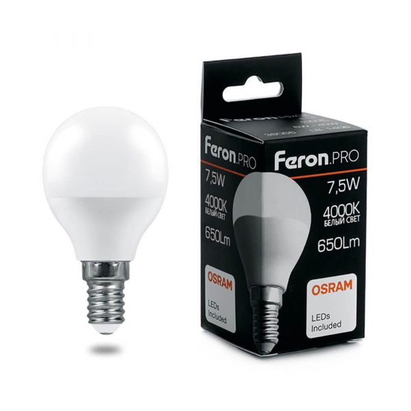 Лампа светодиодная Feron E14 7,5W 4000K матовая LB-1407 38072 Лампа светодиодная Feron E14 7,5W 4000K матовая LB-1407 38072