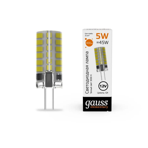 Лампа cветодиодная Gauss G4 5W 3000K прозрачная 18715 Лампа cветодиодная Gauss G4 5W 3000K прозрачная 18715